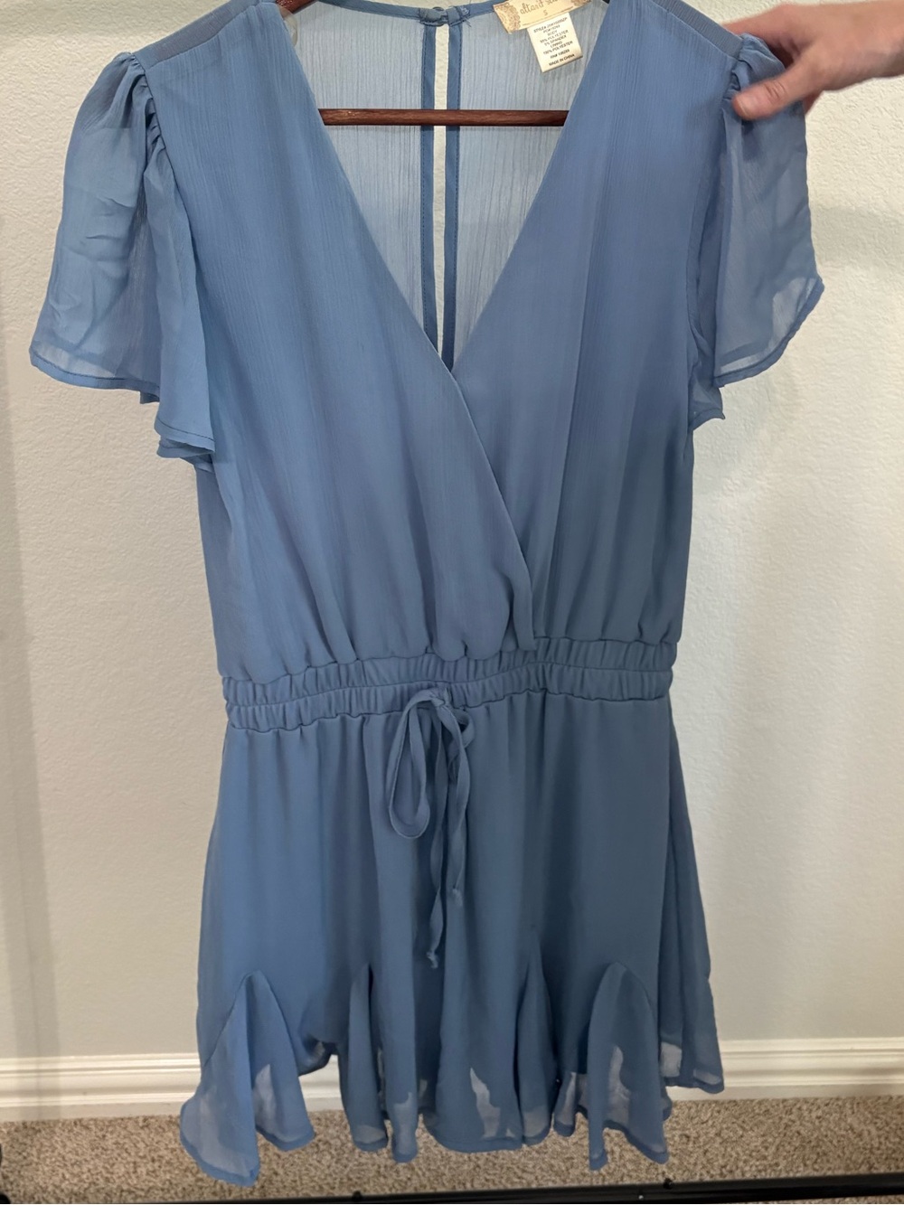 Altar’d State Blue Chiffon Flutter Sleeve Romper